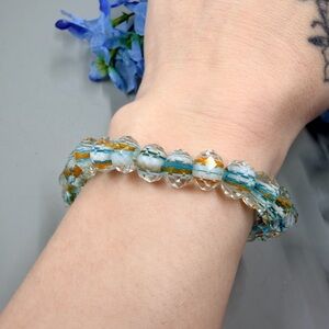 Cute Blue and Orange Crystal Bead Stretch Bracelet